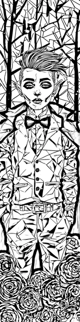 Free colorable bookmarks of a vampire standing in the forest